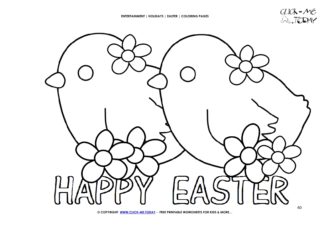 Easter Coloring Page: 40 Happy Easter cute chicks and flowers